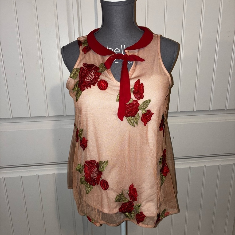 💰Disney X Lauren Conrad Size XS Rose Chiffon Tank Top Beauty Belle Coquette
